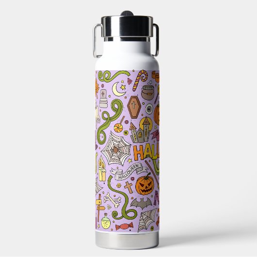Lieve Halloween Doodle Patroon Waterfles (Voorkant)