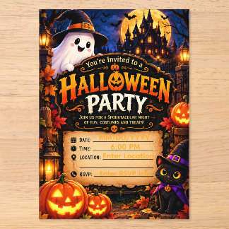 Lieve Halloween-feestuitnodiging Sablone | Griezel Acryl Uitnodigingen