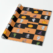 Lieve Halloween-figurenpatroon Cadeaupapier (Uitgerold)