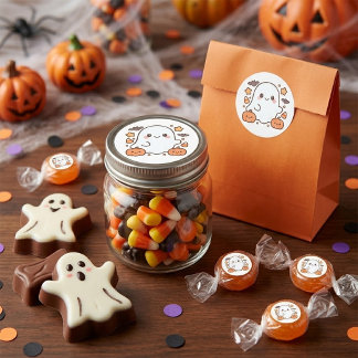 Lieve Halloween Geest Clipart, Leuk en Schattig Ronde Sticker
