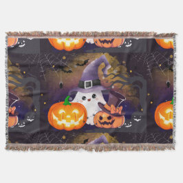 Lieve Halloween Geest met Heksenhoed en Pompoenen Deken