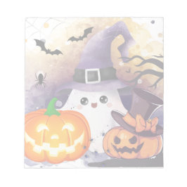 Lieve Halloween Geest met Heksenhoed en Pompoenen Notitieblok
