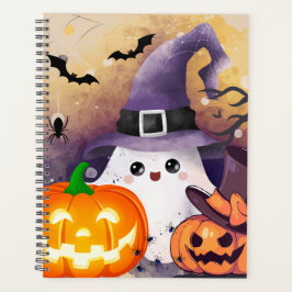 Lieve Halloween Geest met Heksenhoed en Pompoenen Planner