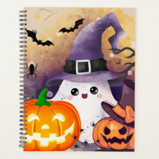 Lieve Halloween Geest met Heksenhoed en Pompoenen Planner