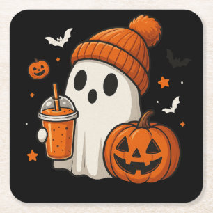 Lieve Halloween-geest met pompoen en drankje Kartonnen Onderzetters