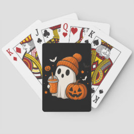 Lieve Halloween-geest met pompoen en drankje  Pokerkaarten