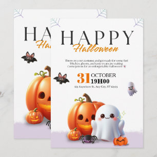 Lieve Halloween Geest Oranje Pompoen Spin Kaart