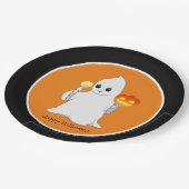 Lieve Halloween-geest & pompoen op oranje & zwart Papieren Bordje (Gekanteld)
