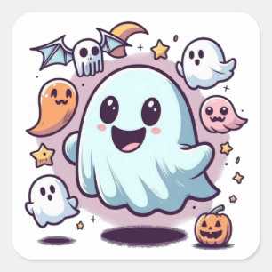 Lieve Halloween Geest Team & Griezige Vrienden Vierkante Sticker