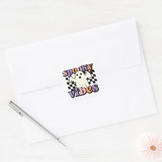 Lieve Halloween Geest  Vierkante Sticker (Envelop)