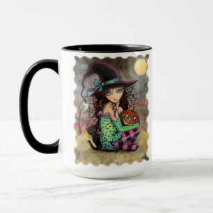 Lieve Halloween Heks met Zwarte Kat Mok