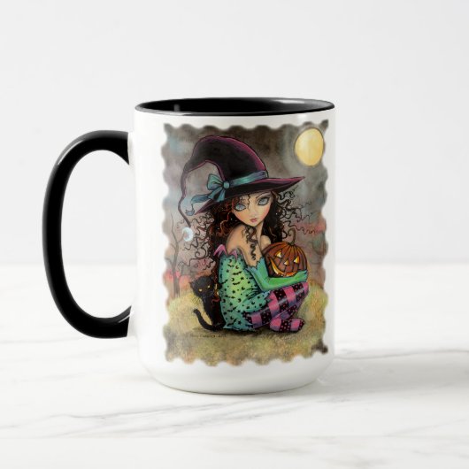 Lieve Halloween Heks met Zwarte Kat Mok (Links)