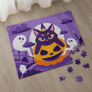 Lieve Halloween Heksenkat en Pompoen met Geesten Legpuzzel