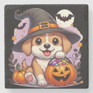 Lieve Halloween hond/puppy Stenen Onderzetter
