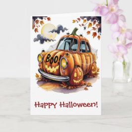 Lieve Halloween Jack O Lantern Pompoen Auto Spooky Kaart