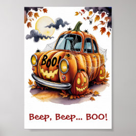 Lieve Halloween Jack O Lantern Pompoen Auto Spooky Poster