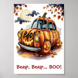 Lieve Halloween Jack O Lantern Pompoen Auto Spooky Poster