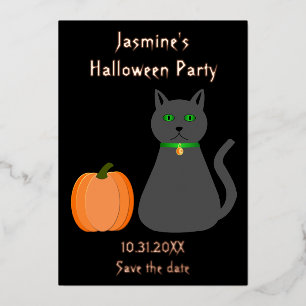 Lieve Halloween Kat en Pompoen Save the Date Folie Feestdagenkaart