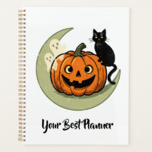 Lieve Halloween Kat op Maan Pompoen Planner