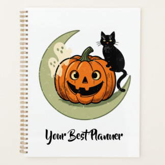 Lieve Halloween Kat op Maan Pompoen Planner