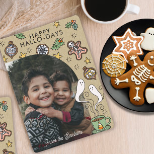 Lieve Halloween Kerstmis Familie Foto Feestdagenkaart