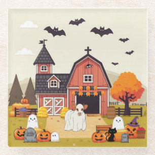 Lieve Halloween-koe en -boerderij Glazen Onderzetter
