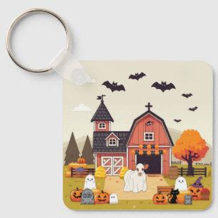 Lieve Halloween koe en boerderij Sleutelhanger