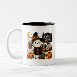 Lieve Halloween-koffiegeest Heks Barista Herfst Tweekleurige Koffiemok