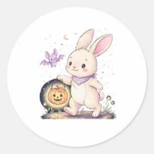 Lieve Halloween-konijn met pompoenlantaarn en vlee Ronde Sticker