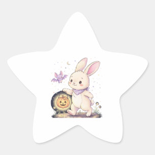 Lieve Halloween-konijn met pompoenlantaarn en vlee Ster Sticker
