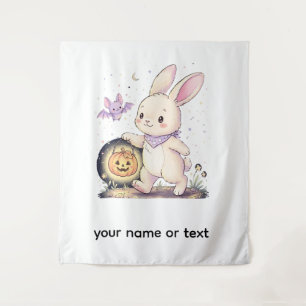 Lieve Halloween-konijn met pompoenlantaarn en vlee Wandkleed