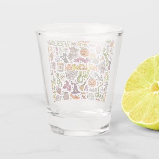 Lieve Halloween-krabbelpatroon Shot Glas (Achterkant)