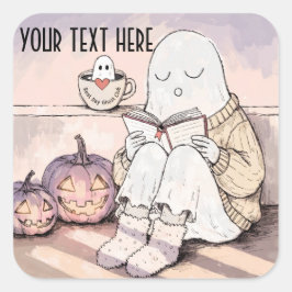 Lieve Halloween-lezende spookachtige herfst-boekcl Vierkante Sticker