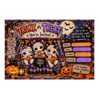 Lieve Halloween-mummie Trunk or Treat-viering Perfect Poster