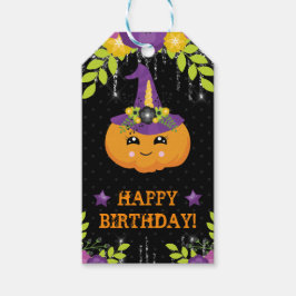 Lieve Halloween Pompoen Bloemige Verjaardag Cadeaulabel