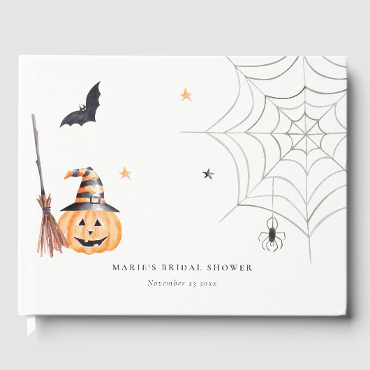 Lieve Halloween Pompoen Spinnenweb Bruidsdouche Gastenboek (Voorkant)
