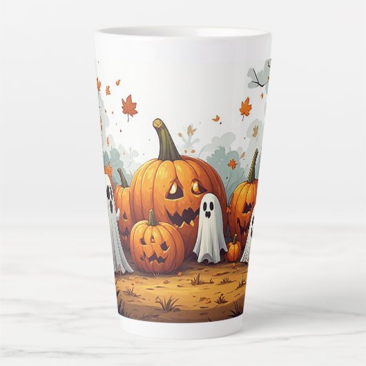 Lieve Halloween Pompoenveld Spoken 👻 Latte Mok (Voorkant)
