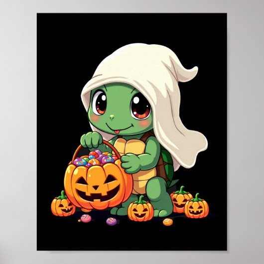 Lieve Halloween Schildpad Geest met Snoep (3) Poster (Voorkant)