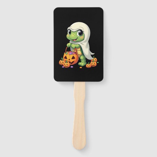 Lieve Halloween Schildpad Geest met Snoep (4) Handwaaier (Voorkant)