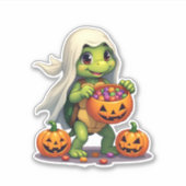 Lieve Halloween Schildpad Geest met Snoep (8) Sticker (Voorkant)