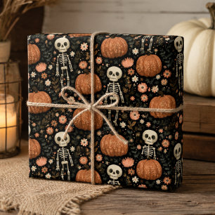 Lieve Halloween-skeletten en pompoenenpatroon Inpakpapier Vel