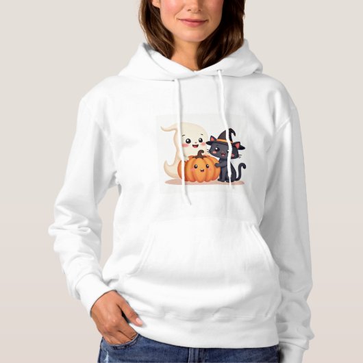 "Lieve Halloween-team | Kawaii Geest & Pompoen Hoodie (Voorkant)