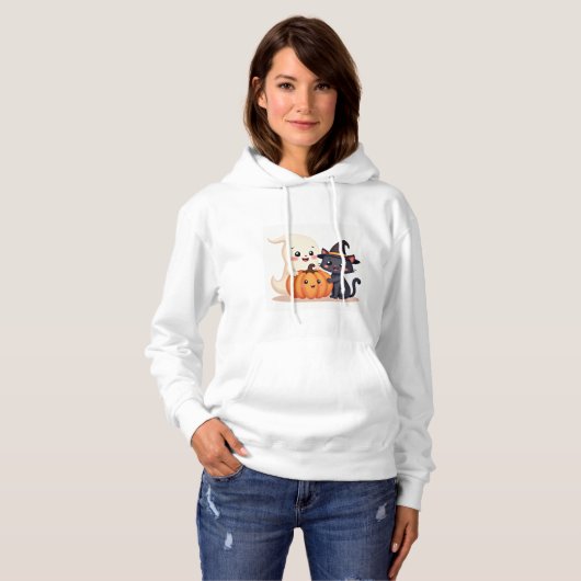 "Lieve Halloween-team | Kawaii Geest & Pompoen Hoodie (Voorkant volledig)
