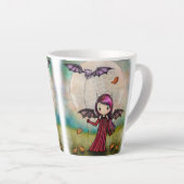 Lieve Halloween-vampier en vliegende kat Latte Mok (Rechterhoek)