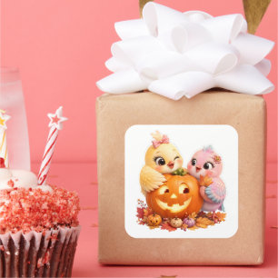 Lieve Halloween Vogels Jack O Lantern Vierkante Sticker