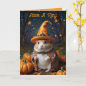 Lieve Hamster Heks Halloween Wenskaart Kaart (Gele Bloem)