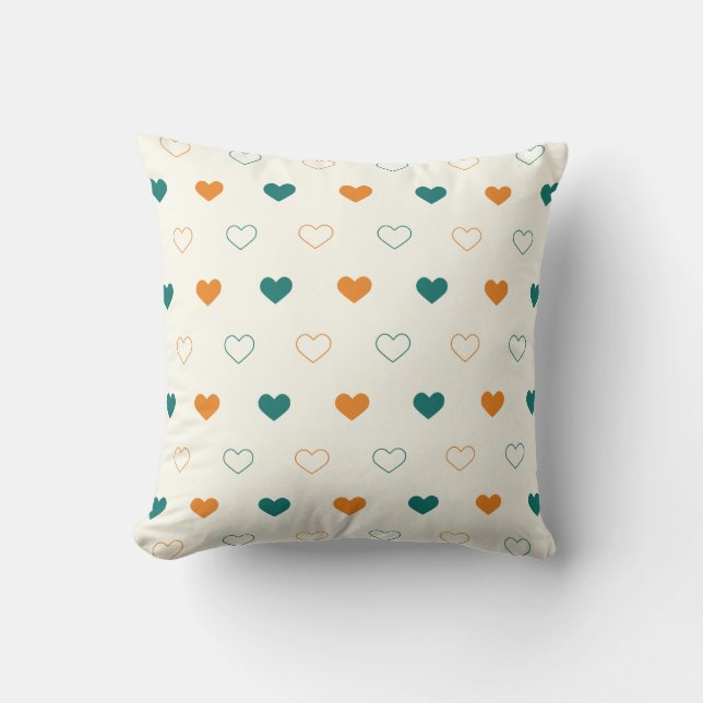 Lieve harten / groene oranje crème kussen (Voorkant)
