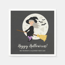 Lieve Heks die op een Bezem Vliegt Halloween Feest Servet