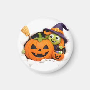 Lieve Heks en Jack-o'-Lantern Kleifiguur Magneet