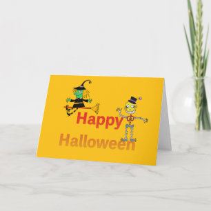 Lieve Heks en Skelet Halloween Plezier Kaart
